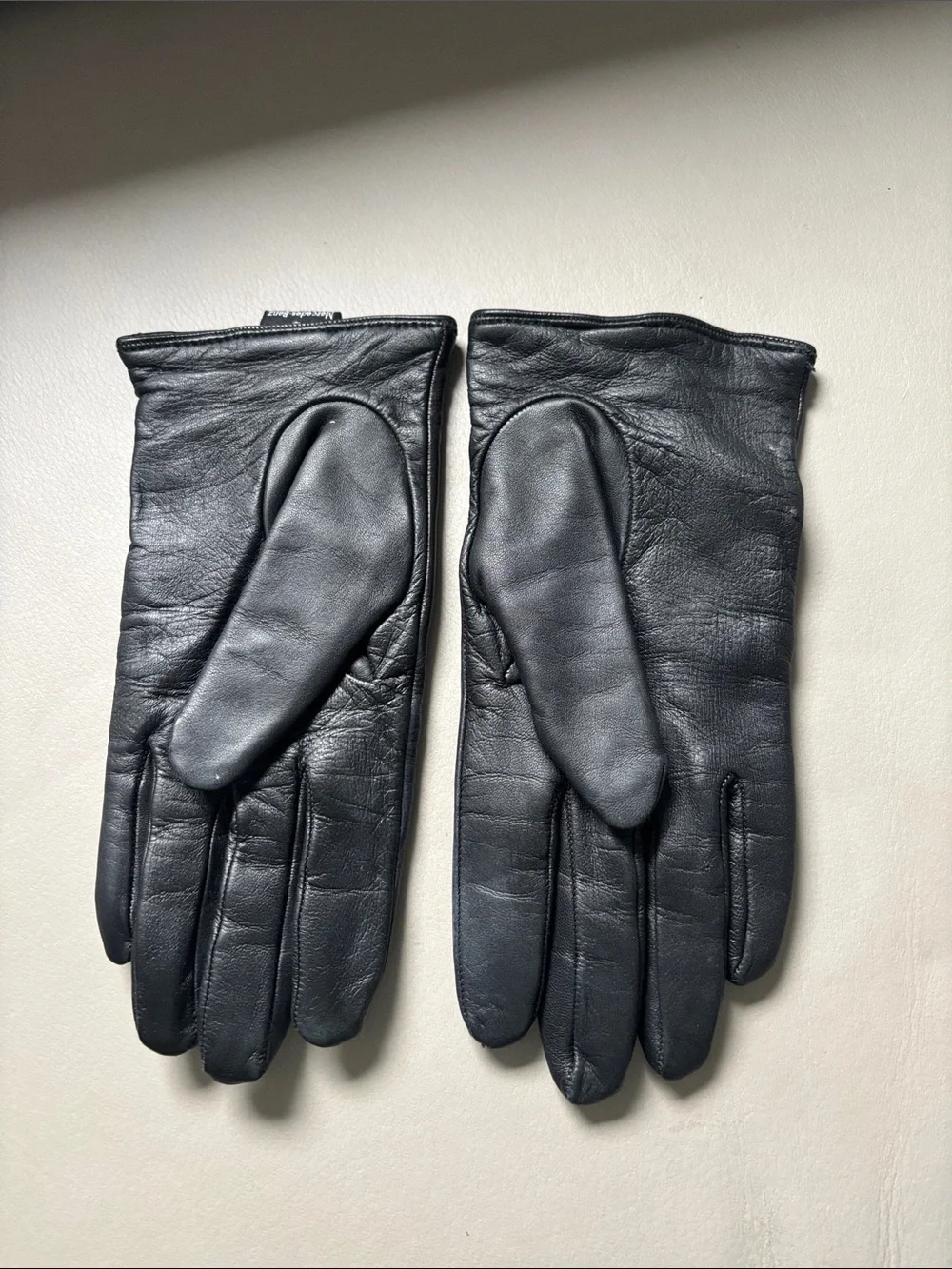 Womens Black Leather Gloves with Mercedes Logo Accent
